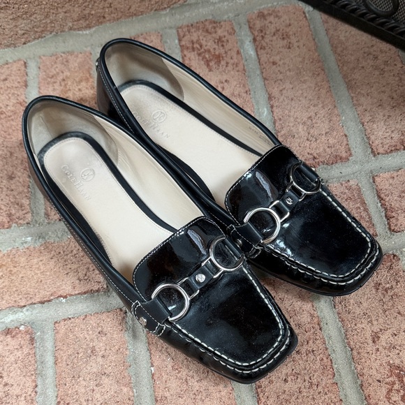 Cole Haan Black Patent Leather Loafers with Silver Accents - Picture 1 of 11